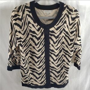 Joseph A. Size Medium Black and Cream Animal Zebra Stripe Button Down Sweater